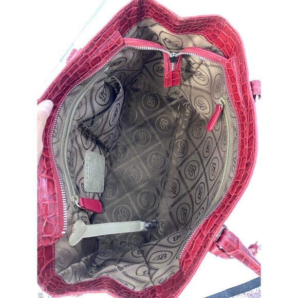 BRIGHTON F352136 RED LEATHER EMBOSSED ANIMAL PRINT HANDBAG